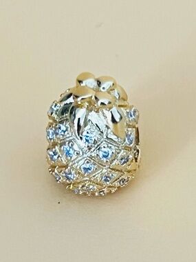 Gold Pineapple Charm Pendant with Clear Crystal Accents fits Pandora
